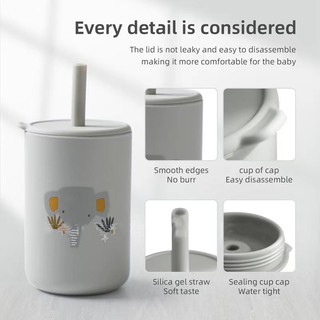 Bình Nước Silicone Cấp Thực Phẩm Có Ống Hút Họa Tiết Hoạt Hình Cho Bé
