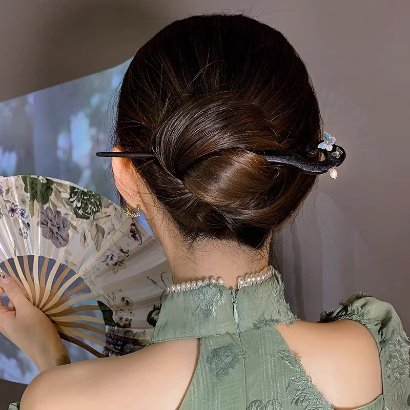 Phụ kiện tóc bằng gỗ cổ điển Hàn Quốc Gỗ đàn hương Phụ kiện tóc hoa vàng 2025 Phụ kiện thời trang mới