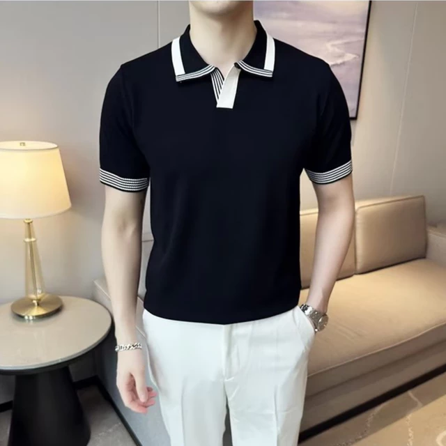 Áo Thun Polo Nam Cổ Bẻ Họa Tiết Kẻ Sọc Màu Sắc Phong Cách Hàn Quốc Đơn Giản Chất Lượng Cao Cho simple fashion áo phông nam có cổ áo thun nam form rộng áo thun nam tay lỡ Hàn Quốc áo kiểu nam