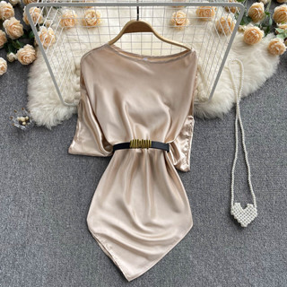 Áo Sơ Mi Cánh Dơi Dáng Rộng Bằng Satin Phong Cách Hàn Quốc Kèm Thắt Lưng Baju Baju Wanita Lengan Panjang Hàng Mới Có Sẵn