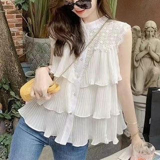 Áo Nữ Không Tay Cổ Đứng Phong Cách retro Hàn Quốc