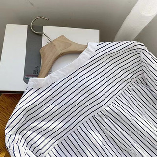 Áo Sơ Mi Cotton Tay Dài Cổ Đứng Dáng Rộng Họa Tiết Kẻ Sọc Phong Cách Hàn Quốc Cho Nữ Baju Baju Wanita Lengan Panjang Hàng Có Sẵn