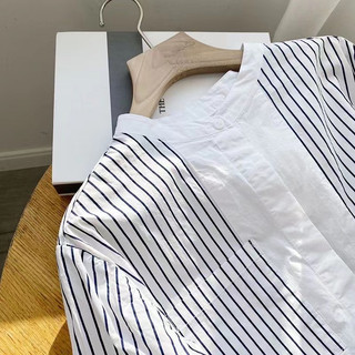 Áo Sơ Mi Cotton Tay Dài Cổ Đứng Dáng Rộng Họa Tiết Kẻ Sọc Phong Cách Hàn Quốc Cho Nữ Baju Baju Wanita Lengan Panjang Hàng Có Sẵn