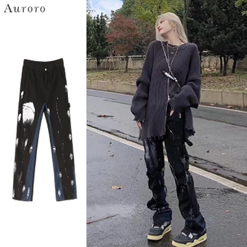 Quần jean đen nam phong cách Hàn Quốc quần thời trang nam đồ đôi quần jean bé gái unisex quần bò ống rộng thời trang quần jean ống rộng nam
