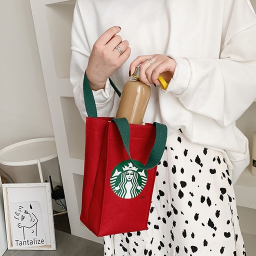 Túi xách vải canvas giữ nhiệt đựng bình nước, cốc, ô Starbucks