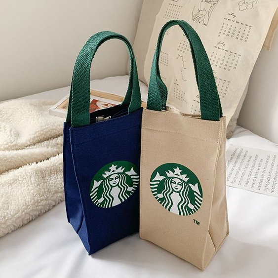 Túi xách vải canvas giữ nhiệt đựng bình nước, cốc, ô Starbucks