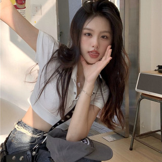 Áo croptop ZHELIHANGFEI tay ngắn cổ polo thiết kế đơn giản quyến rũ hợp thời trang cho nữ