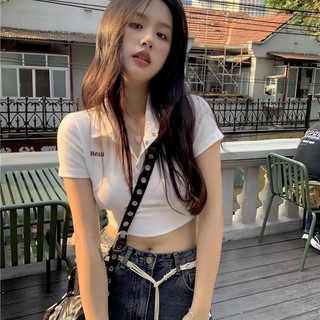 Áo croptop ZHELIHANGFEI tay ngắn cổ polo thiết kế đơn giản quyến rũ hợp thời trang cho nữ