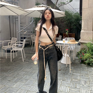 Áo croptop ZHELIHANGFEI tay ngắn cổ polo thiết kế đơn giản quyến rũ hợp thời trang cho nữ
