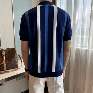 Áo thun ve áo màu tương phản Hợp thời trang Ice Silk Thoáng khí Tay ngắn Ruya Thanh niên Áo polo sọc màu Áo sơ mi thời trang cổ điển sọc