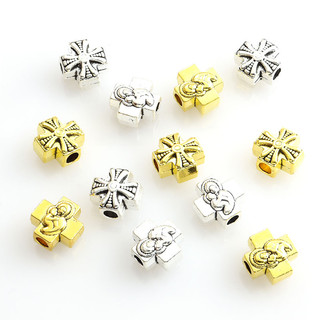 10 Chiếc Phong Cách Vintage Hai Mặt Họa Tiết Chữ Thập Miếng Đệm Hạt Kết Nối DIY Tôn Giáo Nam Nữ Vòng Tay Vòng Cổ Móc Khóa Hợp Kim Lớn Qua Lỗ Rời Hạt