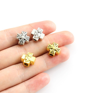 10 Chiếc Phong Cách Vintage Hai Mặt Họa Tiết Chữ Thập Miếng Đệm Hạt Kết Nối DIY Tôn Giáo Nam Nữ Vòng Tay Vòng Cổ Móc Khóa Hợp Kim Lớn Qua Lỗ Rời Hạt