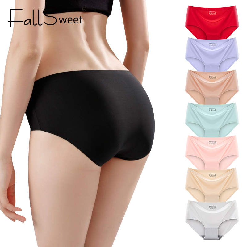 Ảnh FallSweet M-2XL Quần Lót Lụa Lạnh Không Đường May Lưng Vừa Thoáng Khí Thoải Mái Cho Nữ Plus Size 3