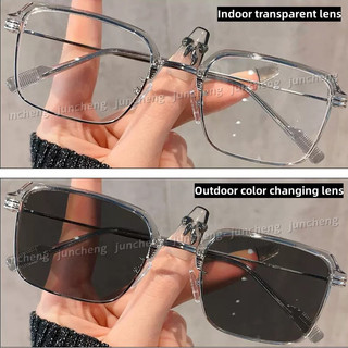 Kính Chống Bức Xạ Photochromic Hàn Quốc Kim Loại Vuông Nam Nữ Kính Mắt Thời Trang Chống Ánh Sáng Xanh Kính Bóng Và Đổi Màu Kính Mát Chống Tia UV