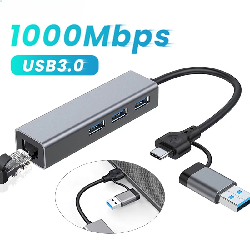Bộ Chia 3 Cổng USB Type C Sang LAN RJ45 LAN Ethernet adapter 1000Mbps ...