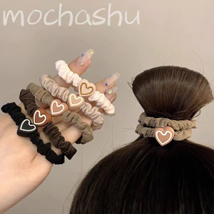 10 Chiếc Dễ Thương Đơn Giản Màu Nâu Hình Trái Tim Tóc Bộ Nhiệt Độ Nữ Đàn Hồi Cao Dây Buộc Tóc 2025 Phụ Kiện Thời Trang Mới