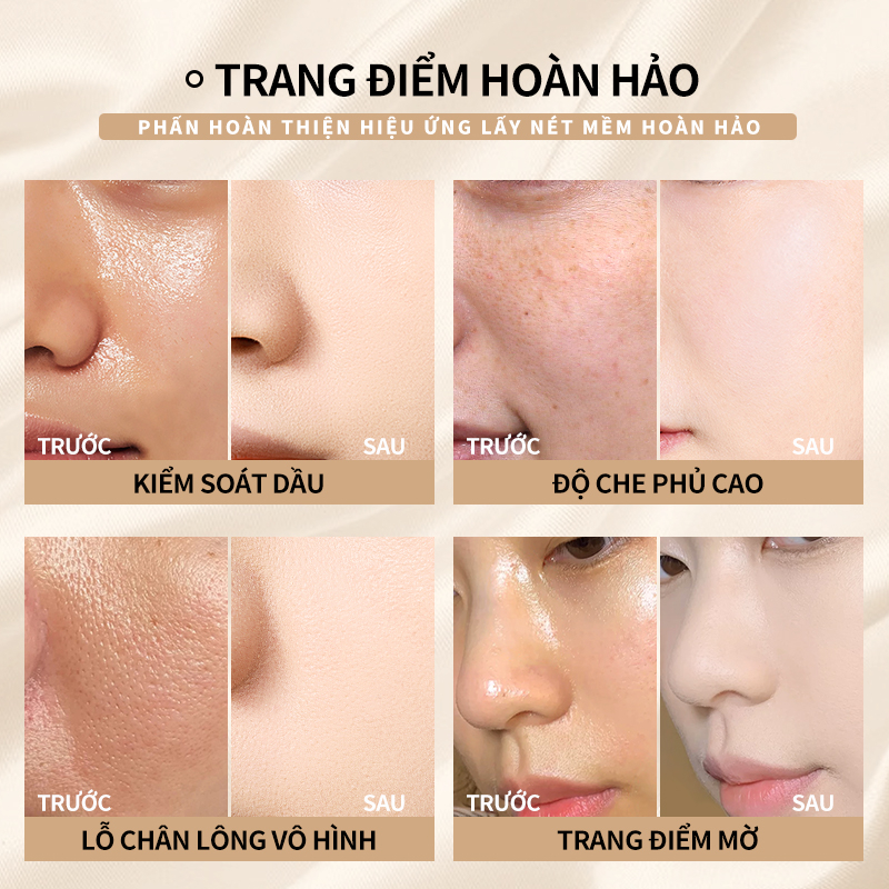 Ảnh Phấn phủ KIMUSE kiềm dầu chống thấm nước không tì vết hiệu ứng gương mềm mại cao cấp 4