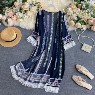Phong Cách Hàn Quốc Nữ Voan Retro Boho Hoa Hippie Mùa Hè Áo Cardigan Hàng Sẵn Mới