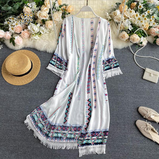 Phong Cách Hàn Quốc Nữ Voan Retro Boho Hoa Hippie Mùa Hè Áo Cardigan Hàng Sẵn Mới