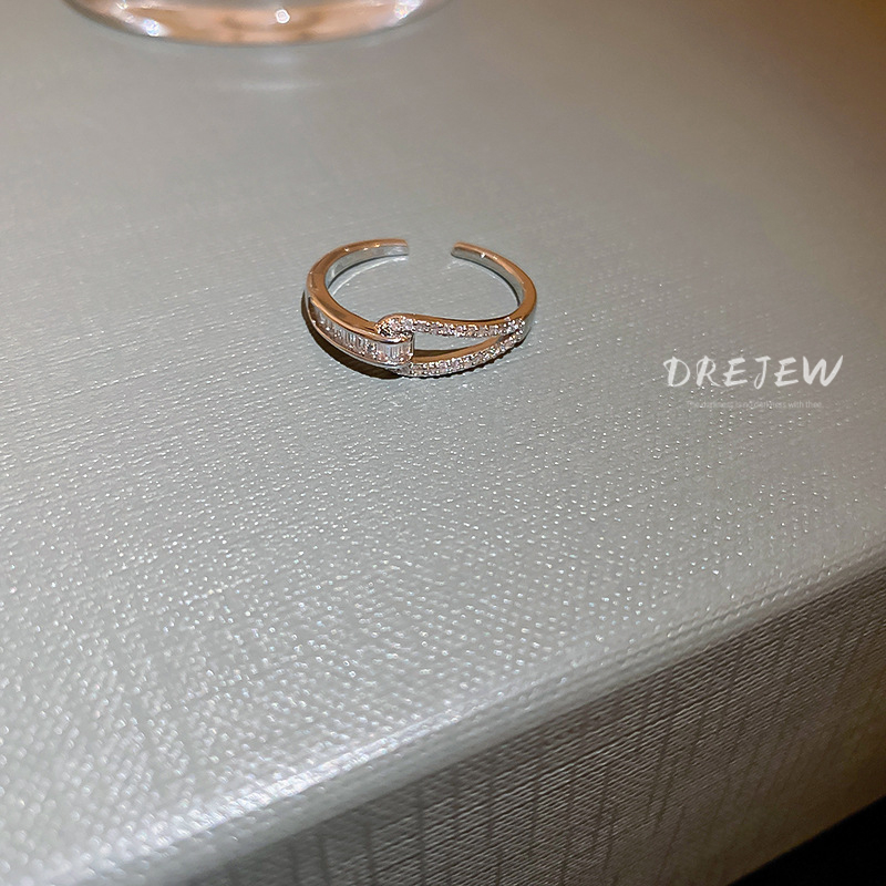 Ảnh DREJEW Nhẫn Hở Đan Chéo Đính Đá Zircon Phong Cách Hàn Quốc Thời Trang 1