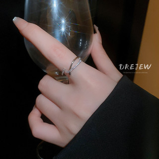 DREJEW Nhẫn Hở Đan Chéo Đính Đá Zircon Phong Cách Hàn Quốc Thời Trang