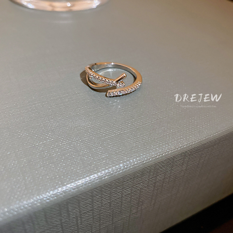 Ảnh DREJEW Nhẫn Hở Đan Chéo Đính Đá Zircon Phong Cách Hàn Quốc Thời Trang 3