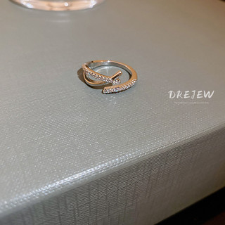 DREJEW Nhẫn Hở Đan Chéo Đính Đá Zircon Phong Cách Hàn Quốc Thời Trang