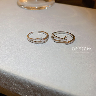 DREJEW Nhẫn Hở Đan Chéo Đính Đá Zircon Phong Cách Hàn Quốc Thời Trang