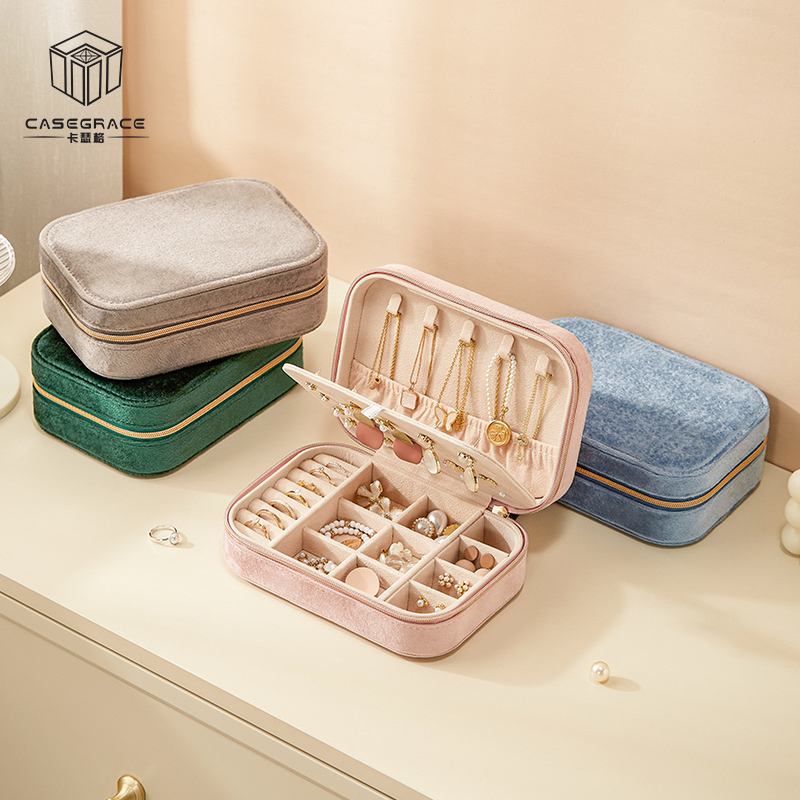 Hộp Đựng Trang Sức Bằng Nhung Có Khóa Kéo Tiện Dụng