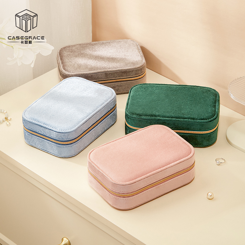 Hộp Đựng Trang Sức Bằng Nhung Có Khóa Kéo Tiện Dụng