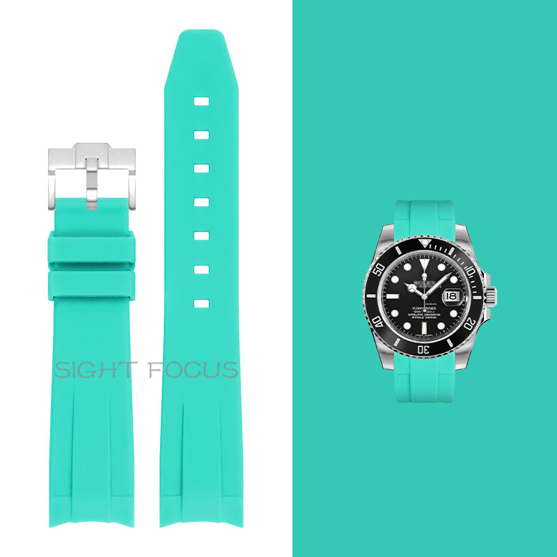 Curved End Cyan Color Watch Bands Strap for Rolex Submariner Datejust