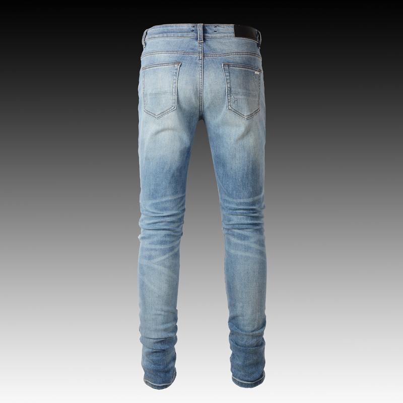 Quần Jean Nam Mới Thời Trang Với Miếng Dán Màu Xanh Và Lỗ Vỡ, Hợp Thời Trang Hip Hop Slim Fit, Quần Nam Co Giãn Hip Hop Micro Chất Lượng Cao