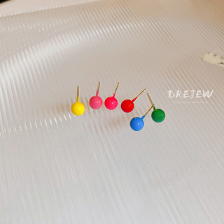 DREJEW 6 pcs Khuyên Tai Bạc Hình Hạt Đậu Dầu Giọt Nước Màu macaron Đơn Giản Thời Trang