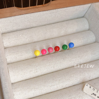 DREJEW 6 pcs Khuyên Tai Bạc Hình Hạt Đậu Dầu Giọt Nước Màu macaron Đơn Giản Thời Trang