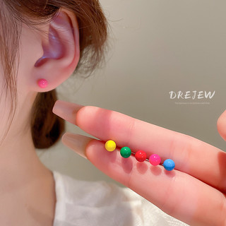 DREJEW 6 pcs Khuyên Tai Bạc Hình Hạt Đậu Dầu Giọt Nước Màu macaron Đơn Giản Thời Trang