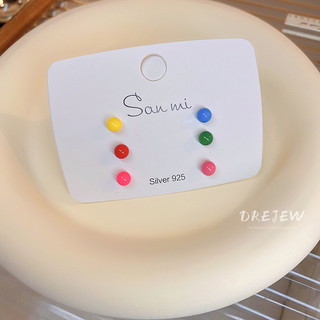 DREJEW 6 pcs Khuyên Tai Bạc Hình Hạt Đậu Dầu Giọt Nước Màu macaron Đơn Giản Thời Trang