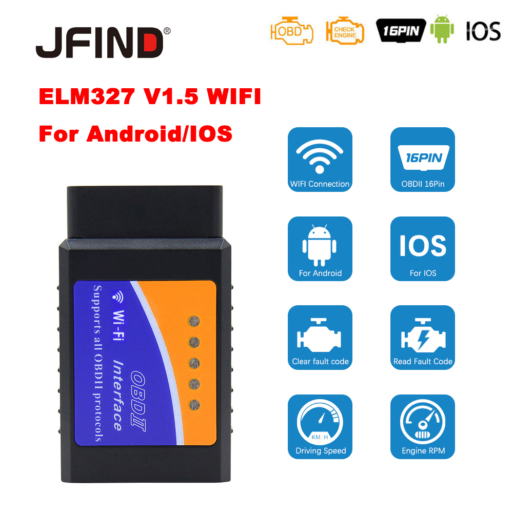 ELM327 V1.5 OBD2 OBDII CAN BUS WIFI cho Android & IOS ELM 327 V 1 5 OBD 2 WI-FI Công cụ chẩn đoán ô tô Máy quét tự động Đầu đọc mã