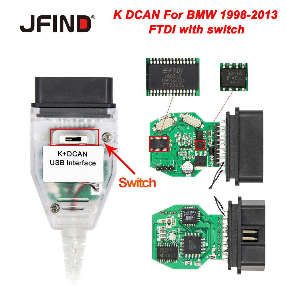 Dây Cáp K-line OBD 2 OBD2 Cho Xe Hơi BMW 1998-2013 inpa K DCAN K + DCAN FTDI FT232RL