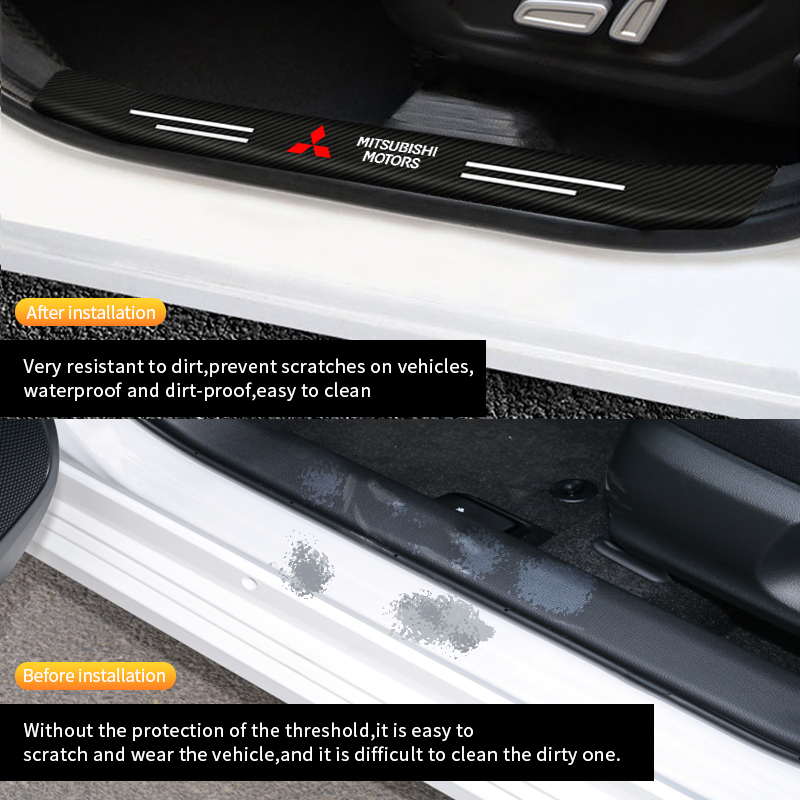 Set 4 Miếng Dán In Logo Sợi Carbon Bảo Vệ Cửa Xe Hơi Mitsubishi Asx Lancer Outlander Pajero EVO