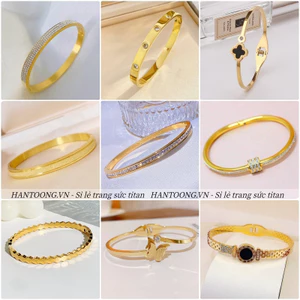 Vòng tay titan không gỉ mạ vàng 18k đính đá pha lê cao cấp thời trang sang trọng dành cho nữ