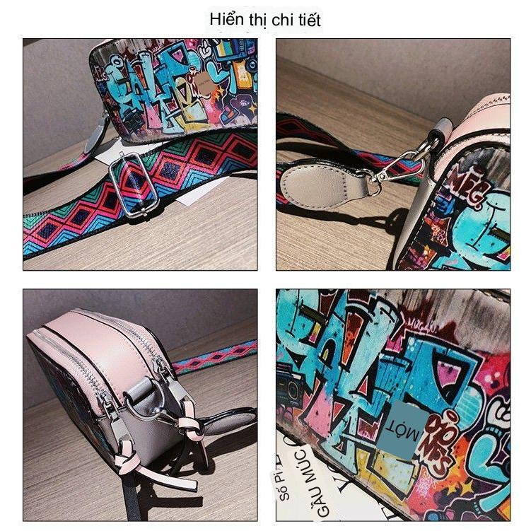 2026 Túi Xách Thời Trang Cá Tính Cho Nữ Túi Đeo Chéo Hình Vuông Nhỏ Họa Tiết Graffiti Mẫu Mới
