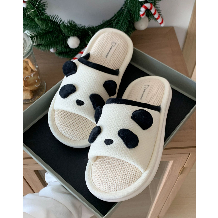 Dép Gấu Trúc Lanh Dễ Thương, Vải Cotton, Chống Trơn, Khử Mùi, Đa Năng Bốn Mùa, Đi Trong Nhà