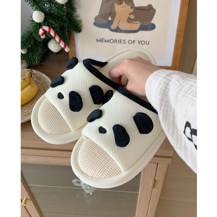 Dép Gấu Trúc Lanh Dễ Thương, Vải Cotton, Chống Trơn, Khử Mùi, Đa Năng Bốn Mùa, Đi Trong Nhà