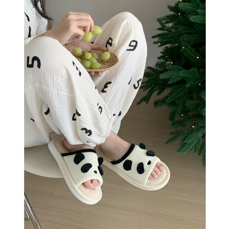 Dép Gấu Trúc Lanh Dễ Thương, Vải Cotton, Chống Trơn, Khử Mùi, Đa Năng Bốn Mùa, Đi Trong Nhà