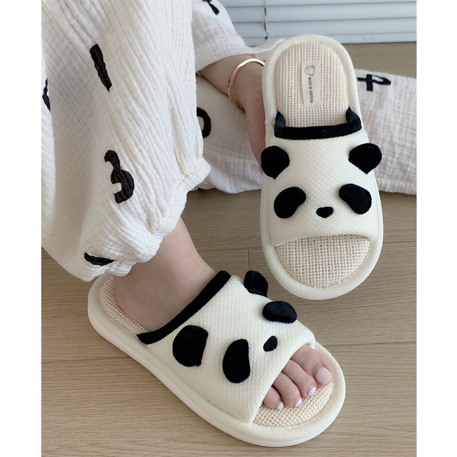 Dép Gấu Trúc Lanh Dễ Thương, Vải Cotton, Chống Trơn, Khử Mùi, Đa Năng Bốn Mùa, Đi Trong Nhà