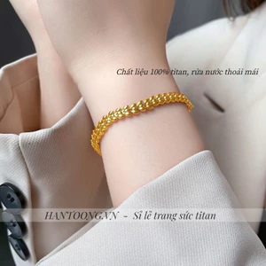Lắc tay nữ làm bằng titan không gỉ mạ vàng 18k thiết kế hình lá lúa mì phong cách thời trang tinh tế thanh lịch
