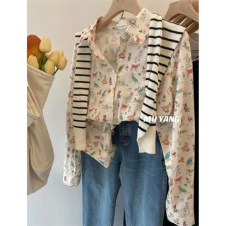 Áo Sơ Mi Tay Dài Dáng Rộng In Họa Tiết Thời Trang Hàn Quốc Cho Nữ