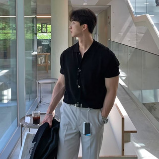 Áo len dệt kim ngắn tay phong cách lười biếng Nhật Bản hợp thời trang Áo sơ mi POLO tối giản phù hợp thời trang dạo phố Áo thun ve áo thông thường Áo sơ mi cổ vuông nửa tay bằng lụa băng cao cấp