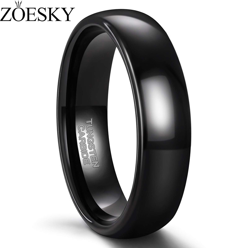 Zoesky 6mm Vonfram Nhẫn Cưới Đen Ba Lan Thời Trang Nam Nữ Nhẫn 4-15