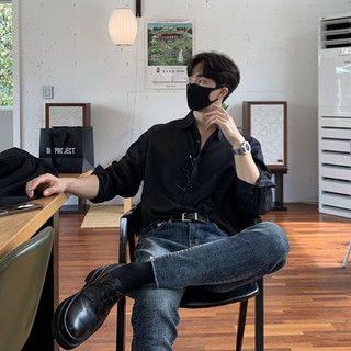 Áo Sơ Mi Tay Dài Phong Cách Yuppie Anh Nam Cao Cấp Kết Cấu Lụa Băng Vuông Cổ Inch Áo Sơ Mi Phong Cách Thoáng Tính Phiên Bản Lưới Tất Cả Trận Đấu Áo Sơ Mi Drape Phù Hợp Với Áo Sơ Mi Bên Trong
